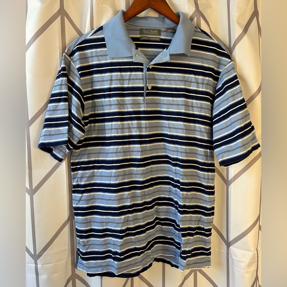 Daniel Cremieux Men's Polo Shirt - Light Blue and Black Stripes